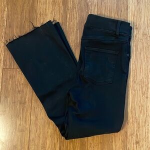 Spanx 20231R Black Cropped High Rise Pull On Flare Jean Raw Hem Stretch Sz Small